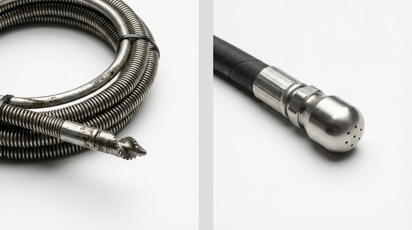 Drain snake cable and hydro jetting nozzle used for drain cleaning in Cape May, NJ