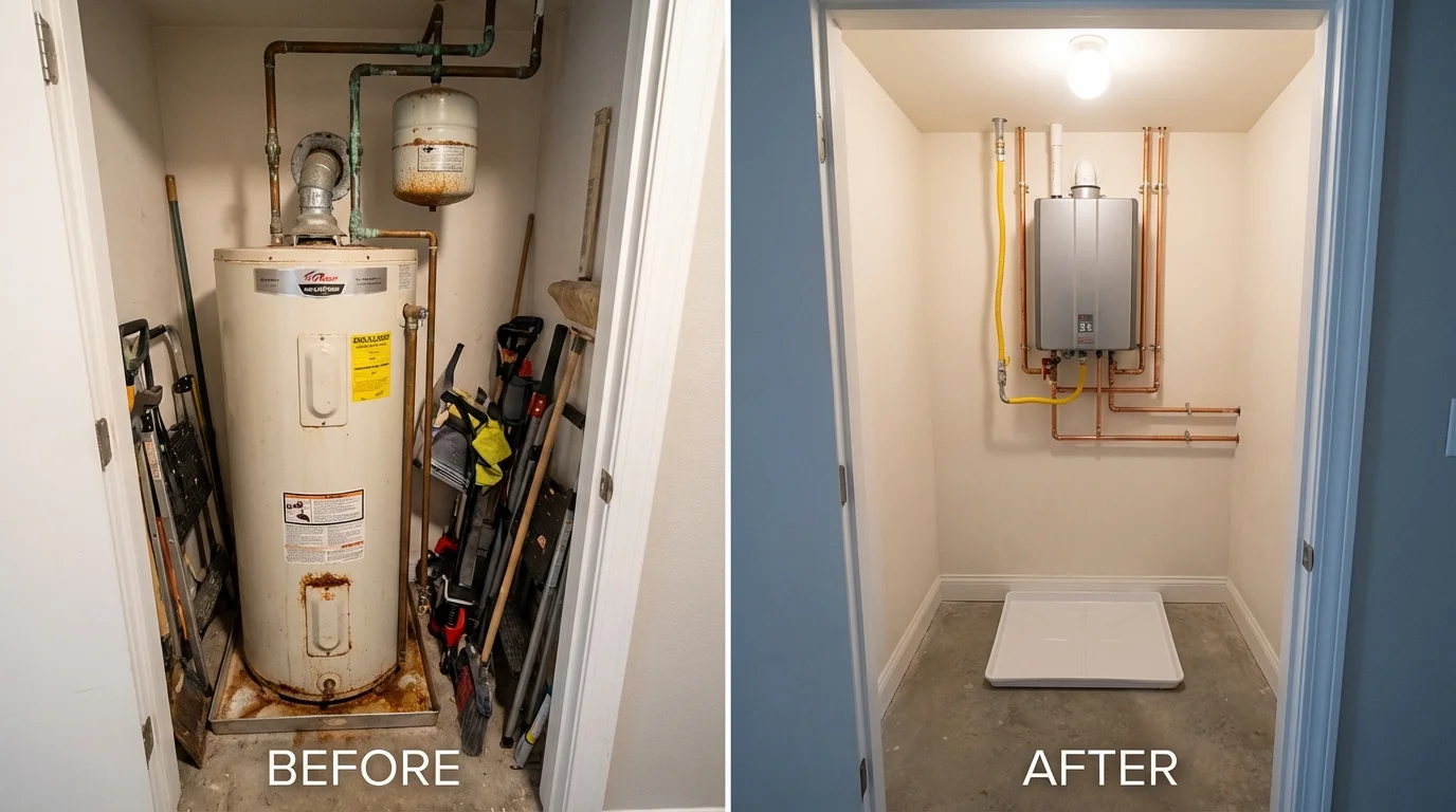 Tank water heater versus wall-mounted tankless unit comparison for Cape May, NJ homeowners